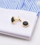 Blue Sandstone Round Cufflinks with Gift Case