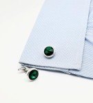 Green Crystal Men's Cufflinks in Gift Case