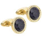 Blue Sandstone Round Cufflinks with Gift Case