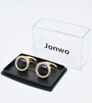 Blue Sandstone Round Cufflinks with Gift Case