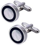 Men's Dark Blue Circle Mother of Pearl Cufflinks