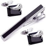 BXLE Men's Luxury Black Cufflinks and Tie Clip Set