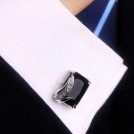 BXLE Men's Luxury Black Cufflinks and Tie Clip Set