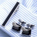 BXLE Men's Luxury Black Cufflinks and Tie Clip Set