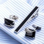 BXLE Men's Luxury Black Cufflinks and Tie Clip Set