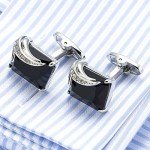 BXLE Men's Luxury Black Cufflinks and Tie Clip Set