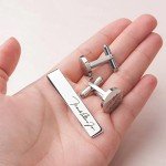 Custom Engraved Cufflinks and Tie Clip Set