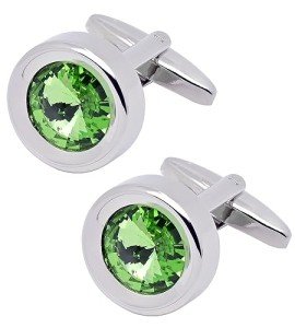 Round Green Crystal Men's Cufflinks in Gift Case