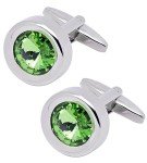 Round Green Crystal Men's Cufflinks in Gift Case
