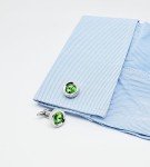 Round Green Crystal Men's Cufflinks in Gift Case