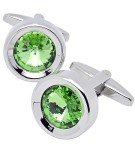Round Green Crystal Men's Cufflinks in Gift Case