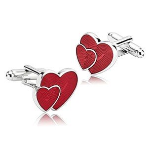 Red Men's Cufflink Shirt with Heart Cufflinks