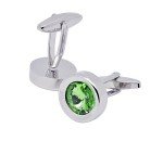 Round Green Crystal Men's Cufflinks in Gift Case