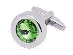 Round Green Crystal Men's Cufflinks in Gift Case
