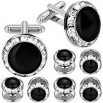 Stylish Black Enamel Crystal Cuff Links and Studs