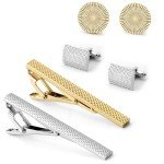 Men's Gold Cufflink and Tie Clip Set