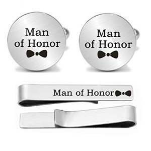 Personalized Silver Cufflinks & Tie Clip Set