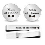 Personalized Silver Cufflinks & Tie Clip Set