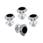 Stylish Black Enamel Crystal Cuff Links and Studs