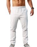 Men's Slim Fit White Linen Dress Pants