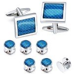 Men's Carbon Fiber Cufflinks and Tuxedo Studs Set