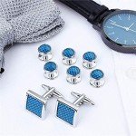 Men's Carbon Fiber Cufflinks and Tuxedo Studs Set