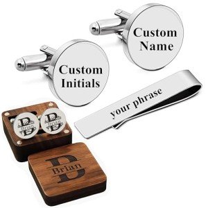 Custom Engraved Cufflinks & Tie Clip Set