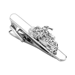 Stylish Silver Tie Clip and Motorcycle Cuff Links