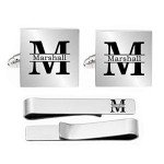 Custom Engraved Cufflinks & Tie Clip Set