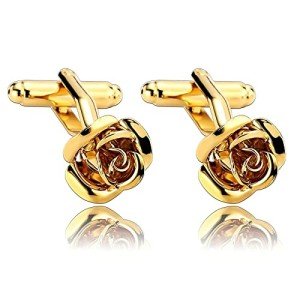 Gold Stainless Steel Flower Cufflinks for Men
