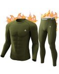 Men's Fleece Lined Thermal Underwear Set - Army Green