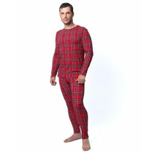 Men's Fleece Lined Thermal Underwear Set - Red Plaid