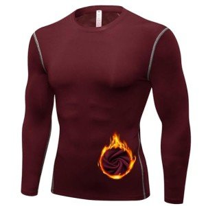 Men's Thermal Long Sleeve Compression Shirt - Wine Red