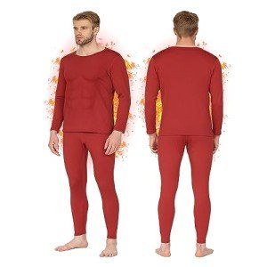 Men's Fleece Lined Thermal Underwear Set - Red