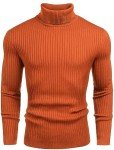 Amussiar Men's Orange Ribbed Turtleneck Pullover