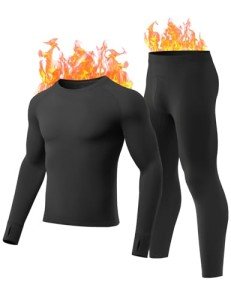 Men's Fleece Lined Thermal Underwear Set - Black XL