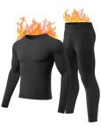 Men's Fleece Lined Thermal Underwear Set - Black XL