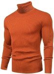 Amussiar Men's Orange Ribbed Turtleneck Pullover