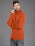 Amussiar Men's Orange Ribbed Turtleneck Pullover