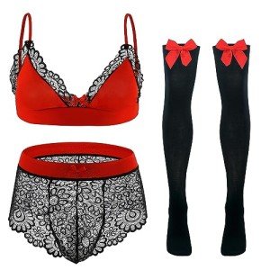 Floral Lace Bra and Stockings Set for Men