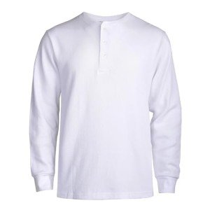 Men's White Waffle Thermal Henley Long Sleeve Shirt