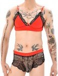 Floral Lace Bra and Stockings Set for Men