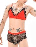 Floral Lace Bra and Stockings Set for Men
