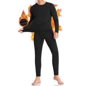 Men's Fleece Lined Thermal Underwear Set - Black
