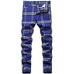 Men's Stretch Slim Fit Blue Plaid Chinos