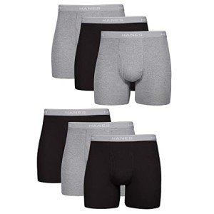 Hanes Cool Dri Boxer Briefs, 6-Pack, Black/Gray