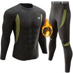 Men's Fleece Thermal Underwear Set - Black Large