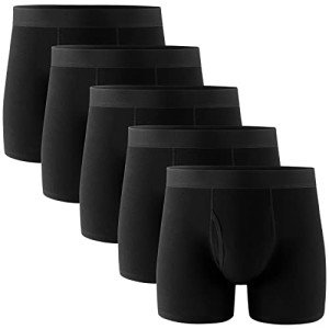 POPKOK Men's Tag-Free Cotton Stretch Boxer Briefs 5-Pack