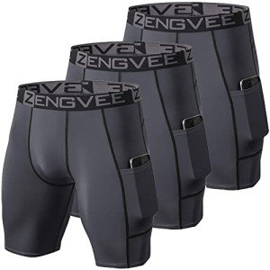 ZENGVEE Men's 3 Pack Compression Shorts with Pockets