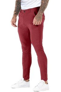 GINGTTO Men's Burgundy Skinny Fit Chino Pants
